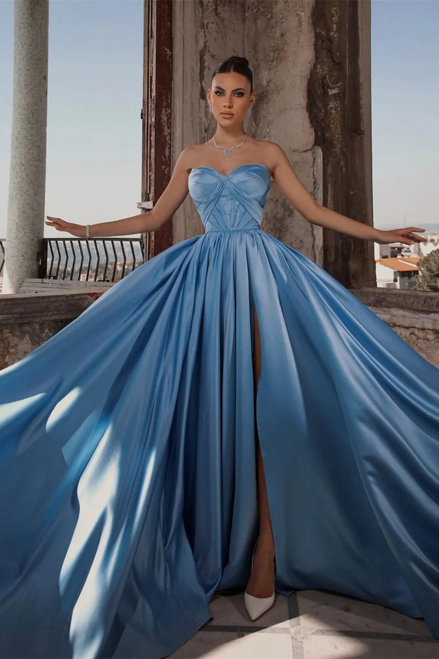 Fabulous Dusty Blue Sweetheart Long Evening Dress Split Online-BallBride