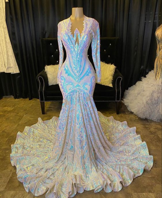 Fabulous Long Sleeve Mermaid Sequins Prom Dress-BallBride