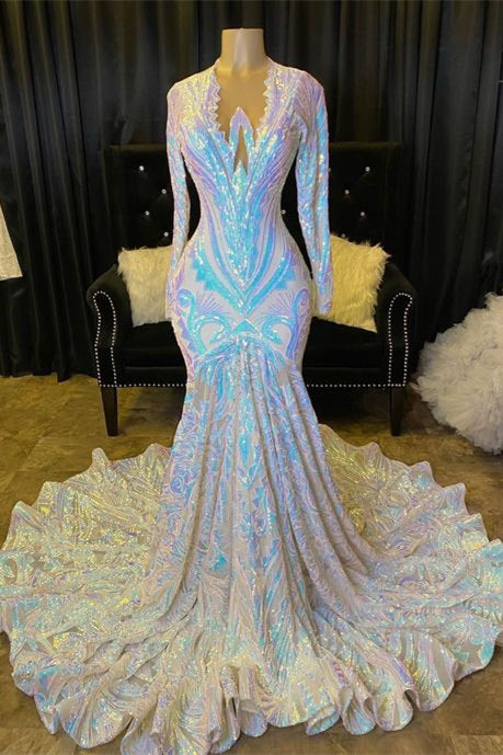 Fabulous Long Sleeve Mermaid Sequins Prom Dress-BallBride