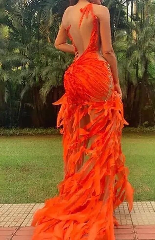 Fabulous Orange Hi-Lo Prom Dress with Ruffles - Sleeveless Mermaid Style-BallBride