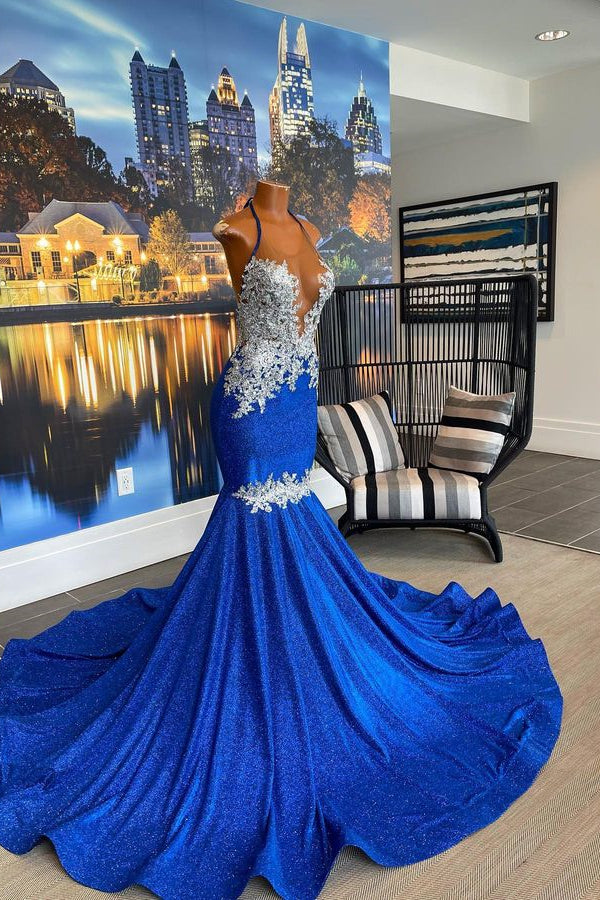 Fabulous Royal Blue Backless Mermaid Prom Dress with Beading-BallBride