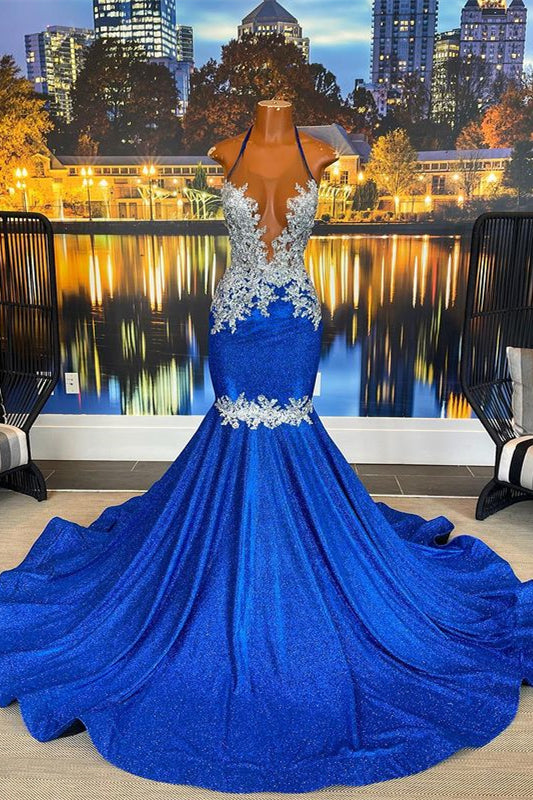 Fabulous Royal Blue Backless Mermaid Prom Dress with Beading-BallBride