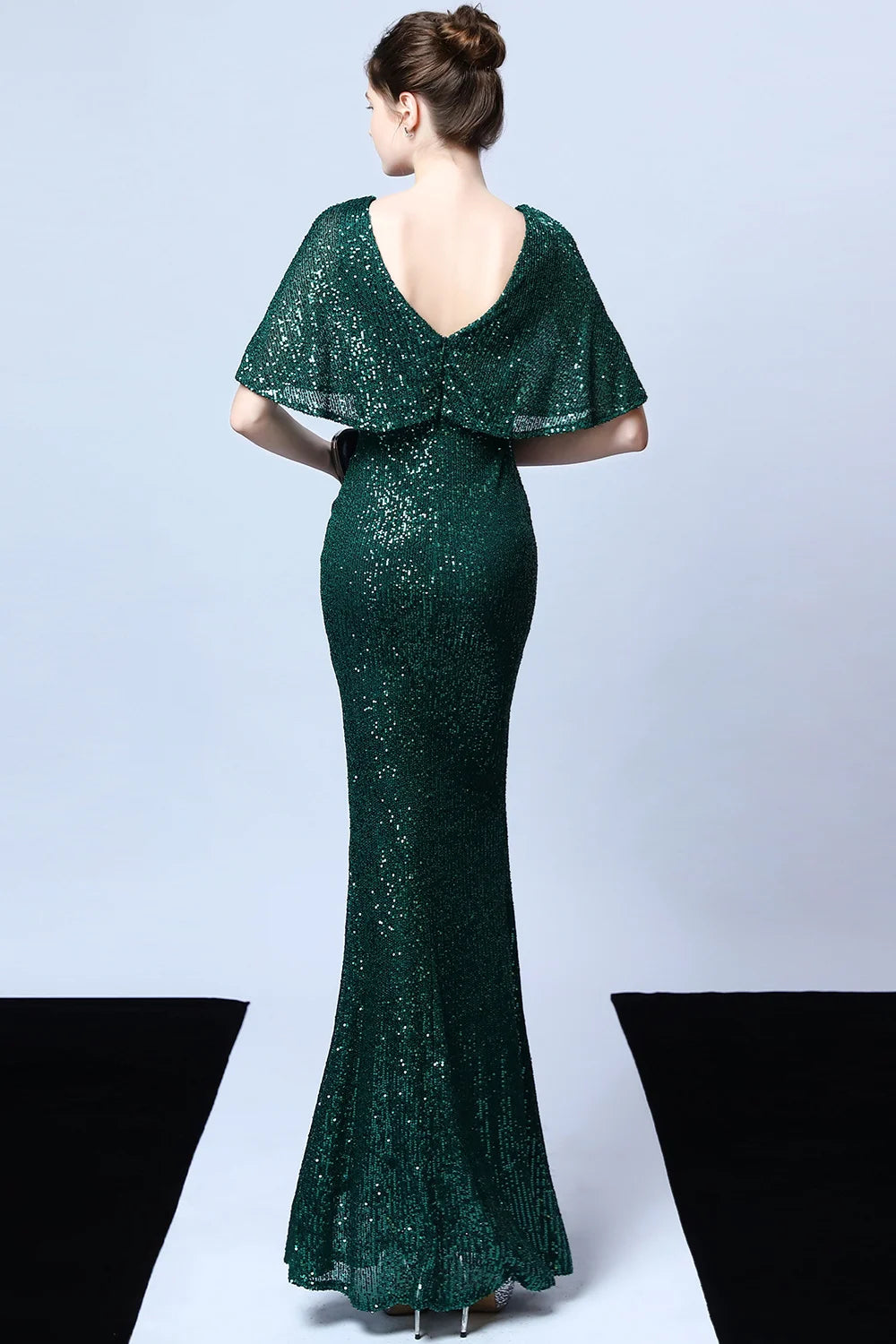 Fabulous Sequins Ruffles Sleeves Evening Dress Mermaid Long Cheap Party Gowns-BallBride