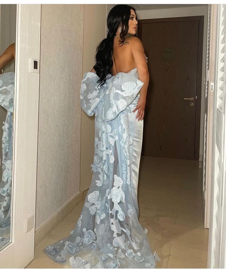 Fabulous Sky Blue Strapless Prom Dress with Lace & Bowknot Back-BallBride