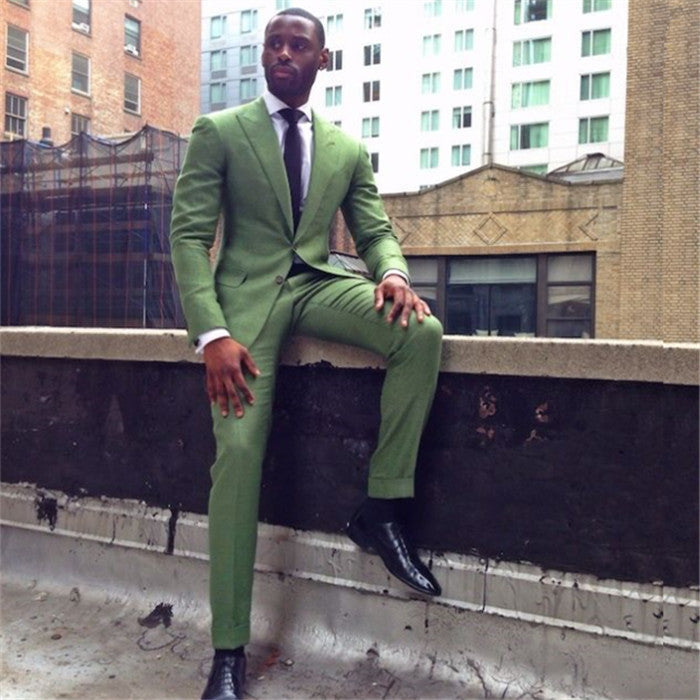 Formal Green Prince Suit With Peaked Lapel For Weddings-BallBride