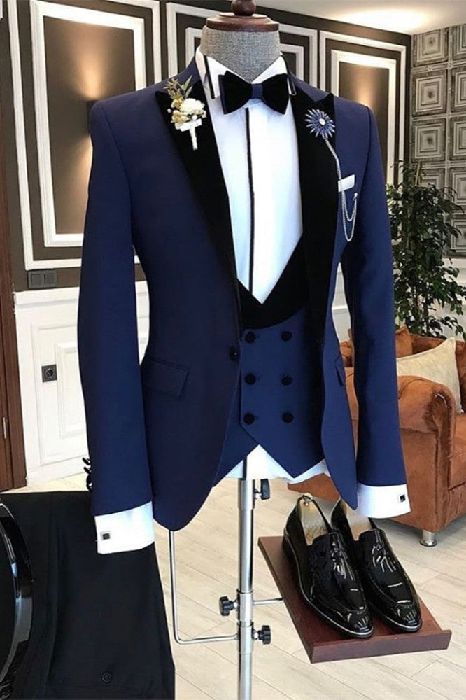 Formal Peaked Lapel Easy Fit Dark Navy Wedding Tuxedo-BallBride