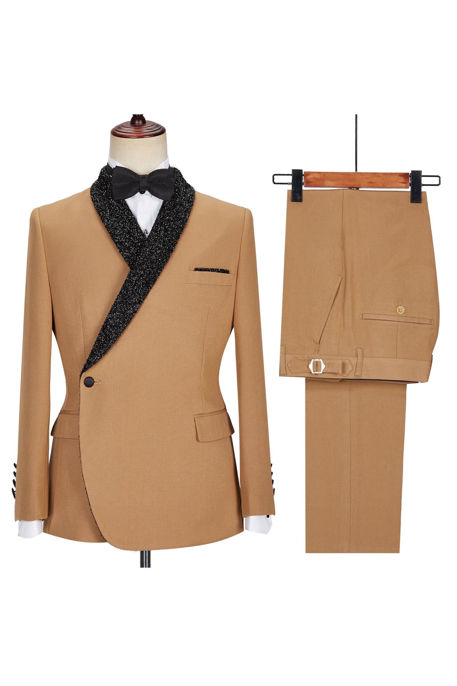 Gavin New Arrival Men's Khaki Sparkle Shawl Lapel One Button Suit-BallBride