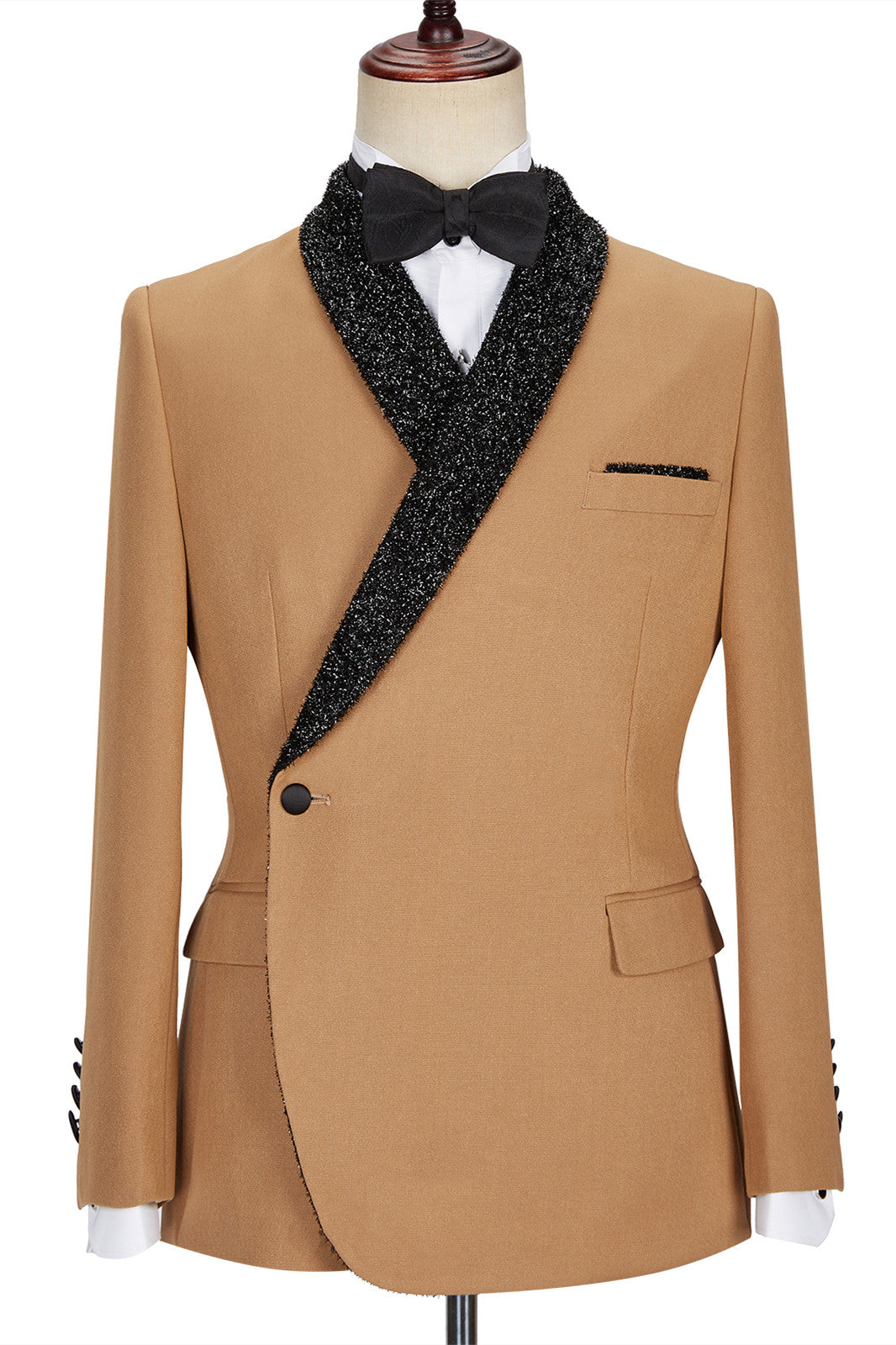 Gavin New Arrival Men's Khaki Sparkle Shawl Lapel One Button Suit-BallBride