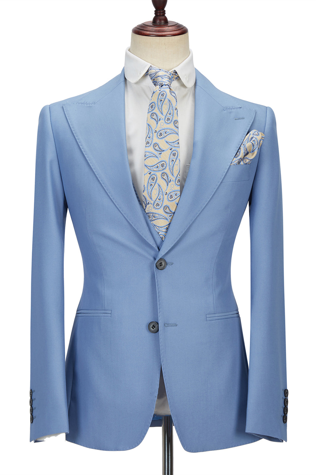 Gentle Blue Peak Lapel Men's Suit | 3 Piece Formal Suit without Flap-BallBride