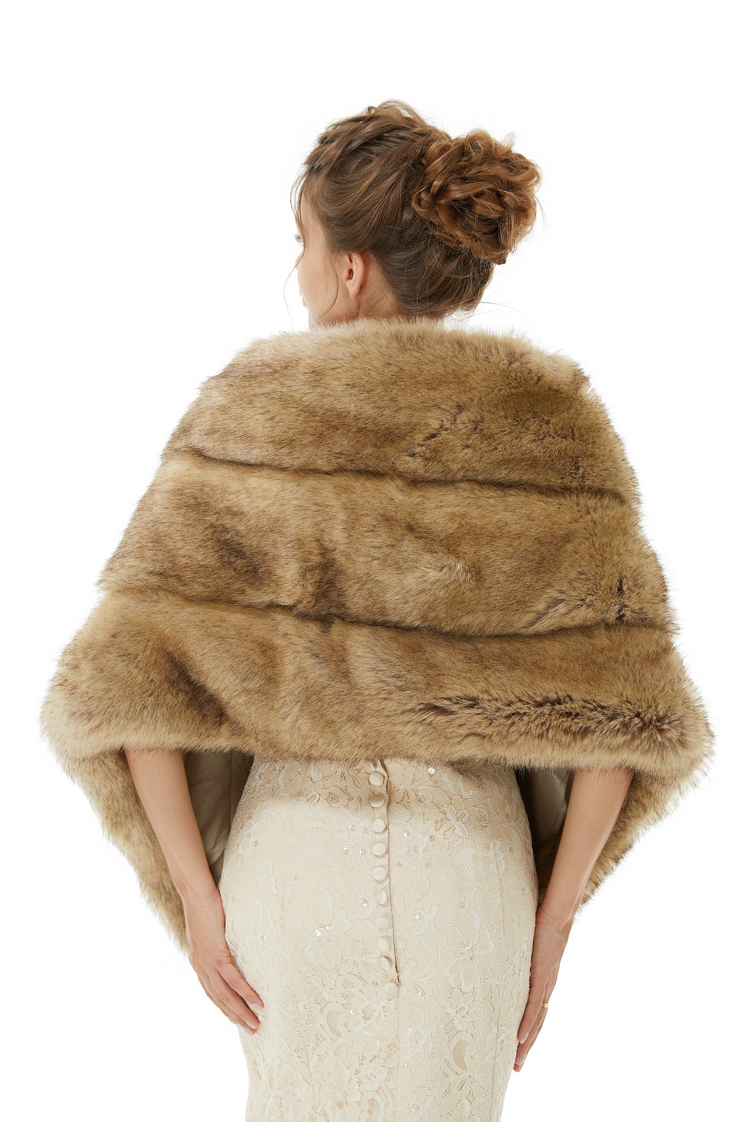 Gentle Brown Faux Fur Wedding Shawl for the Bride-BallBride