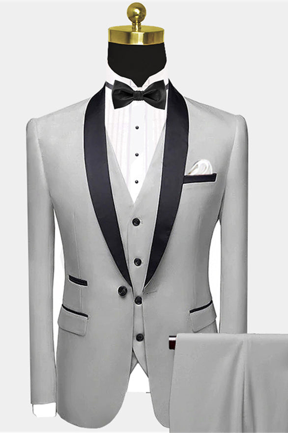 Gentle Silver Grey Shawl Lapel Suit for Groomsmen's Weddings-BallBride