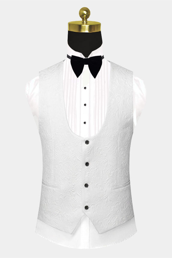 Gentle White and Black Jacquard Suits For Men-BallBride