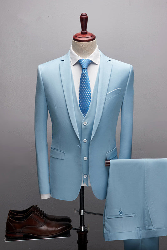 Glamorous 3-Piece Notched Lapel Marriage Blazer Suit ¡§C Sky Blue-BallBride