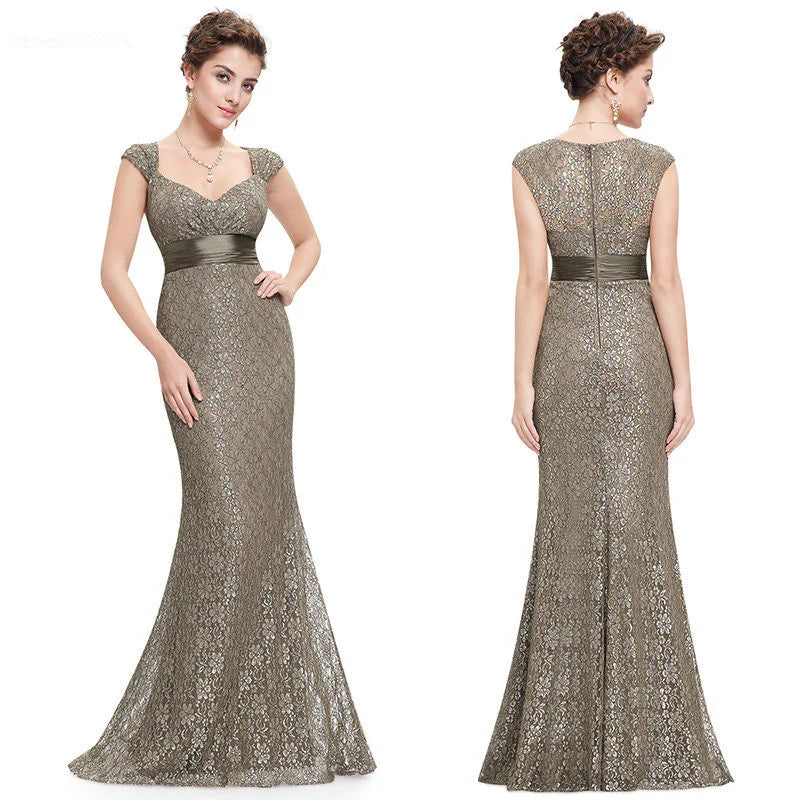 Glamorous Cap Sleeve Lace Mermaid Long Evening Gowns Online-BallBride