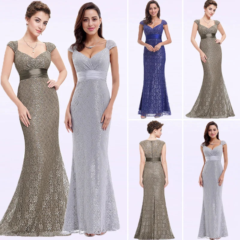 Glamorous Cap Sleeve Lace Mermaid Long Evening Gowns Online-BallBride