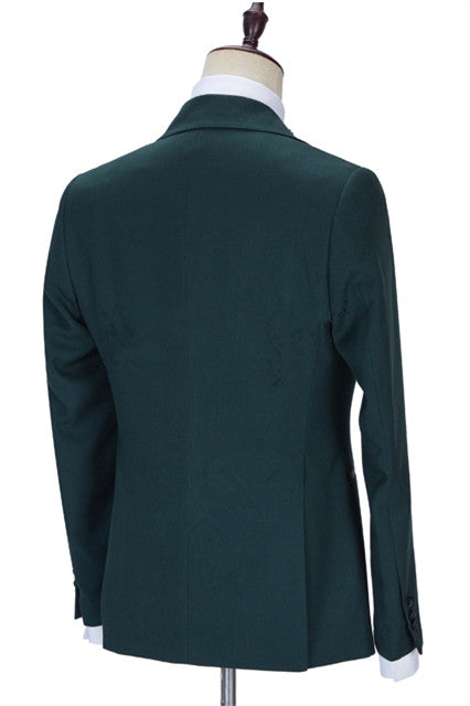Glamorous Dark Green Peaked Lapel Wedding Suit with Ruffles-BallBride