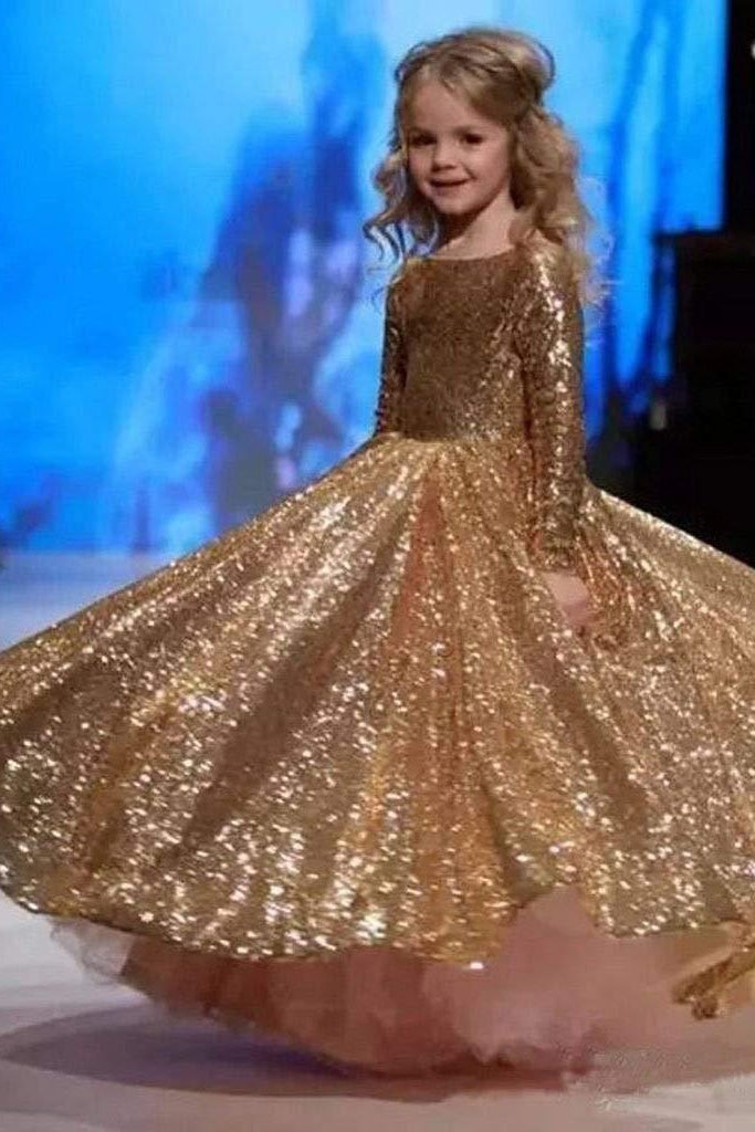 Glamorous Golden Scoop Neck Princess Dress-BallBride