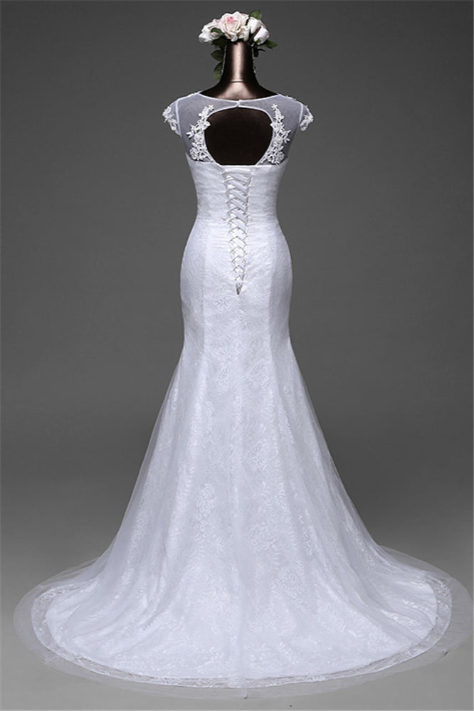 Glamorous Jewel Lace Long Mermaid Wedding Dress with Tulle Overskirt-BallBride