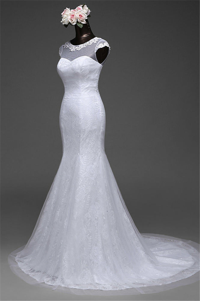 Glamorous Jewel Lace Long Mermaid Wedding Dress with Tulle Overskirt-BallBride