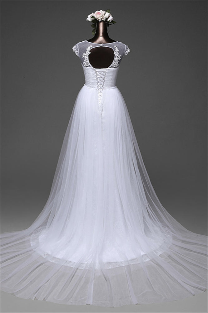 Glamorous Jewel Lace Long Mermaid Wedding Dress with Tulle Overskirt-BallBride