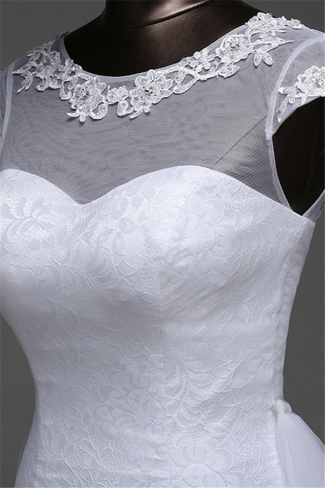 Glamorous Jewel Lace Long Mermaid Wedding Dress with Tulle Overskirt-BallBride