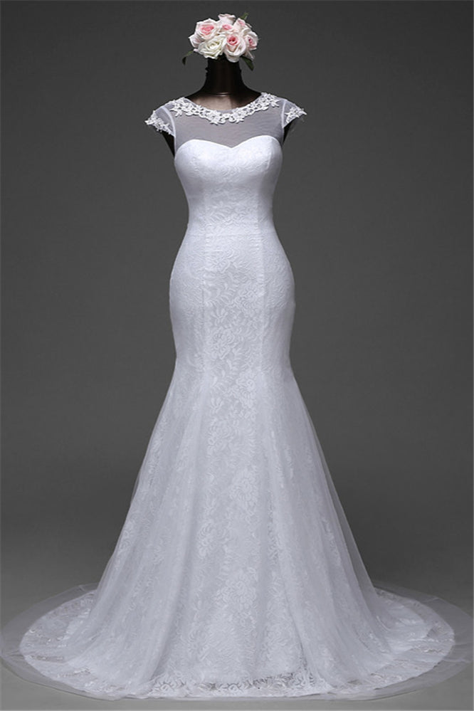 Glamorous Jewel Lace Long Mermaid Wedding Dress with Tulle Overskirt-BallBride