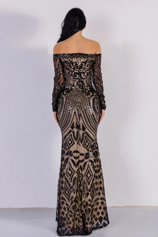 Glamorous Long Sleeve Mermaid Sequins Prom Dress Long Evening Party Gowns-BallBride