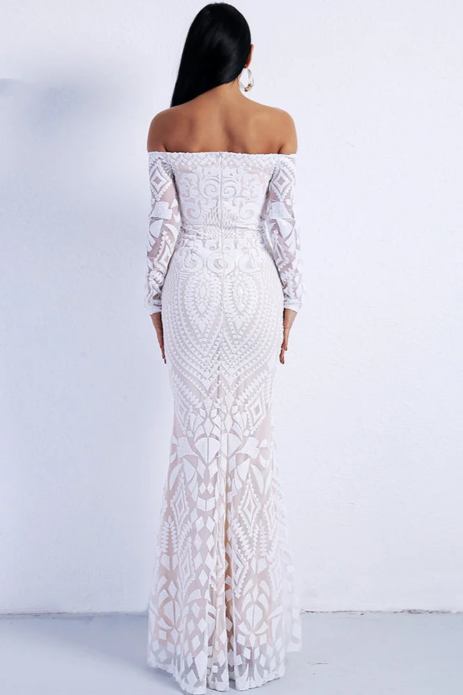 Glamorous Long Sleeve Mermaid Sequins Prom Dress Long Evening Party Gowns-BallBride