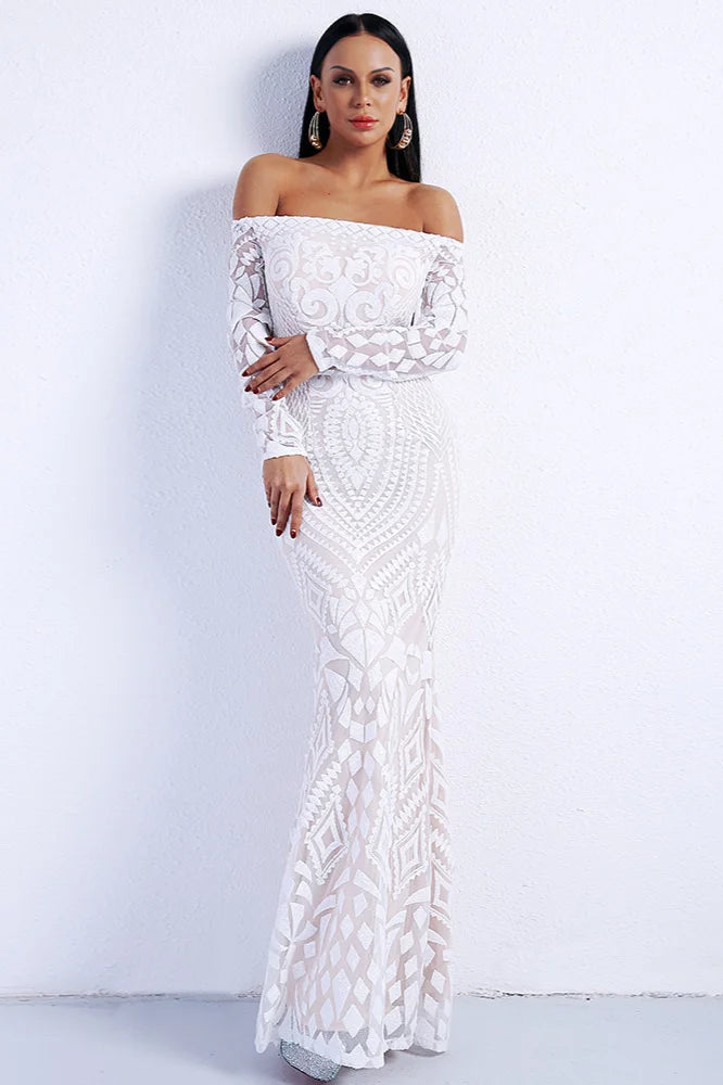 Glamorous Long Sleeve Mermaid Sequins Prom Dress Long Evening Party Gowns-BallBride