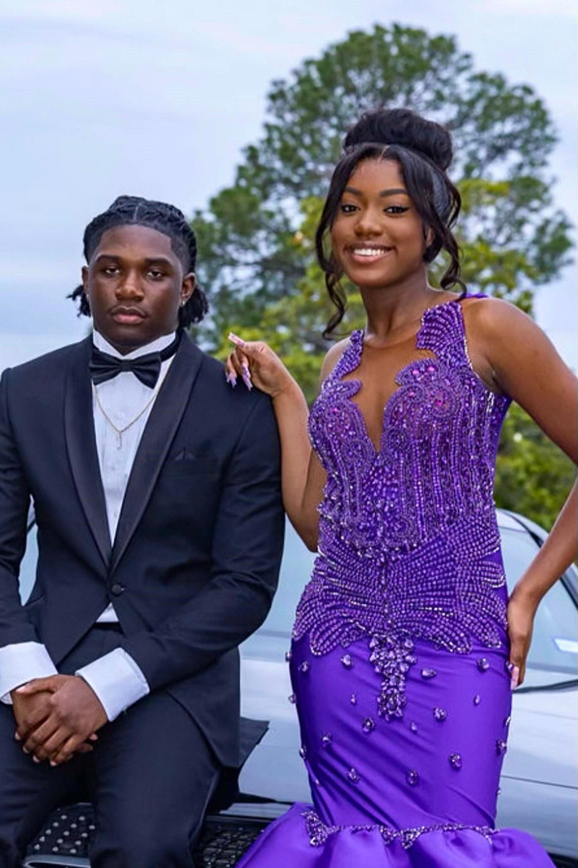 Glamorous Mermaid Purple Sleeveless Crystal Sexy Prom Dress-BallBride