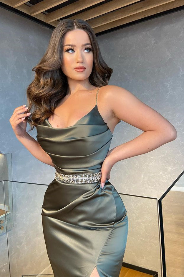 Glamorous Mermaid Slit Prom Dress with Spaghetti-Straps Long-BallBride