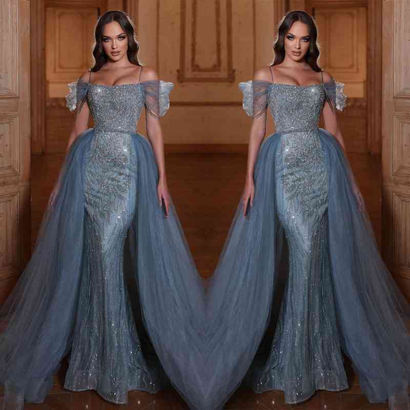Glamorous Off The Shoulder Mermaid Prom Dress with Tulle Ruffles and Appliques-BallBride