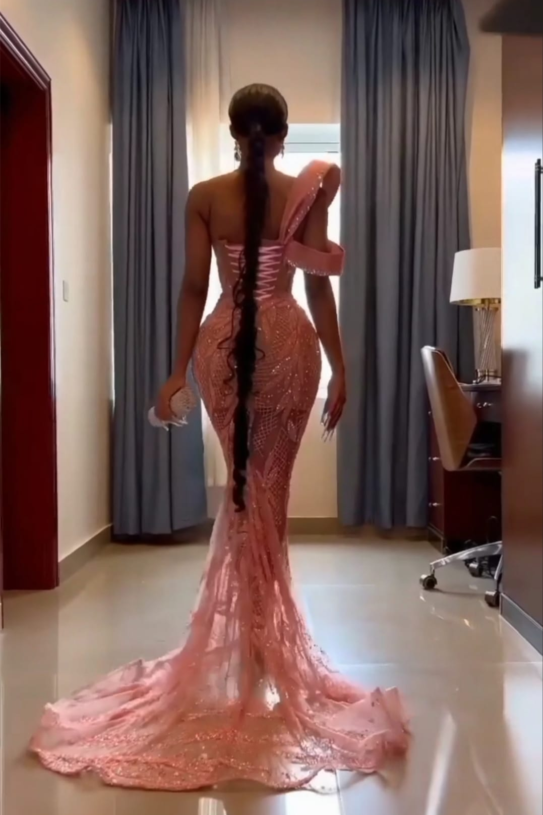Glamorous Pink One Shoulder Beadings Sweetheart Prom Dress-BallBride