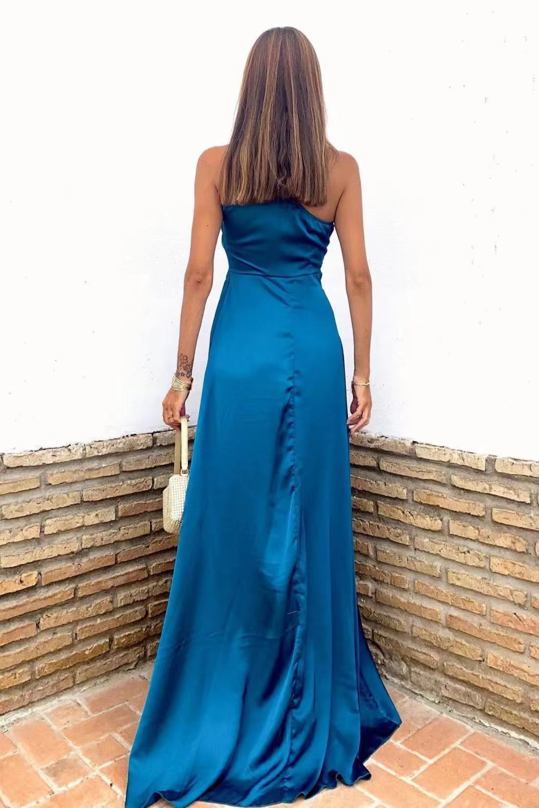 Glamorous Royal Blue One-Shoulder Sleeveless Slit Prom Dress-BallBride