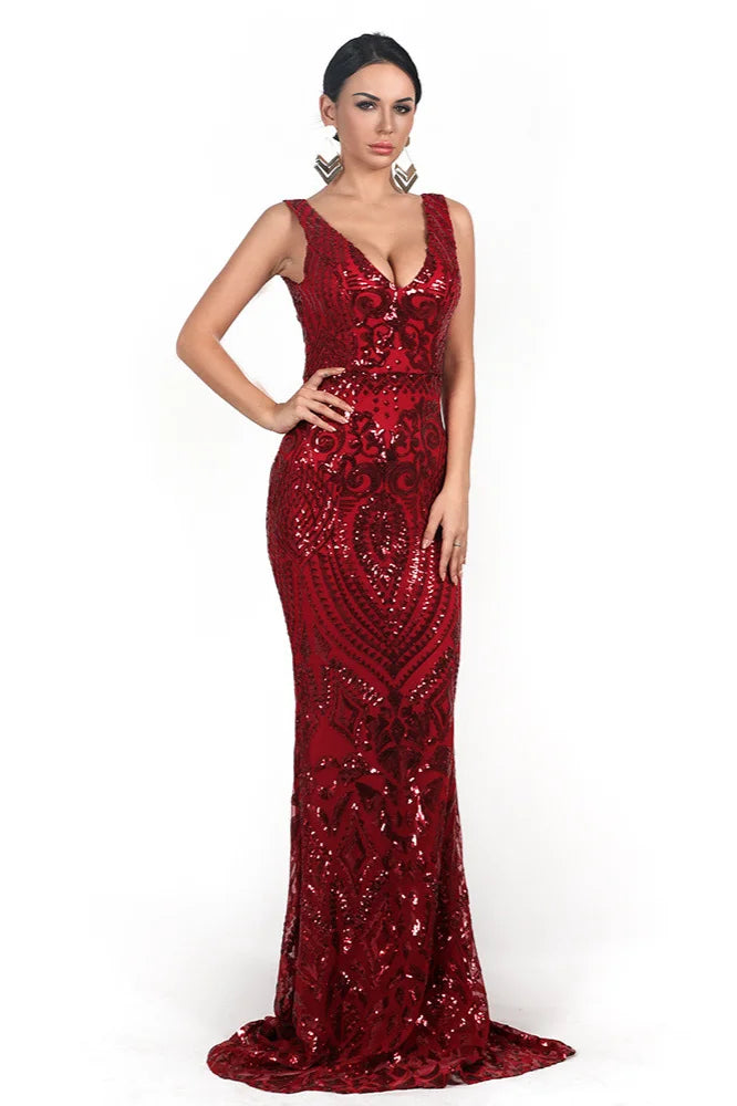 Glamorous Sleeveless Mermaid Long Evening Dress With Sequins Online-BallBride