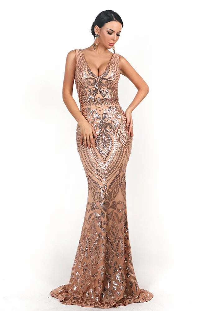 Glamorous Sleeveless Mermaid Long Evening Dress With Sequins Online-BallBride