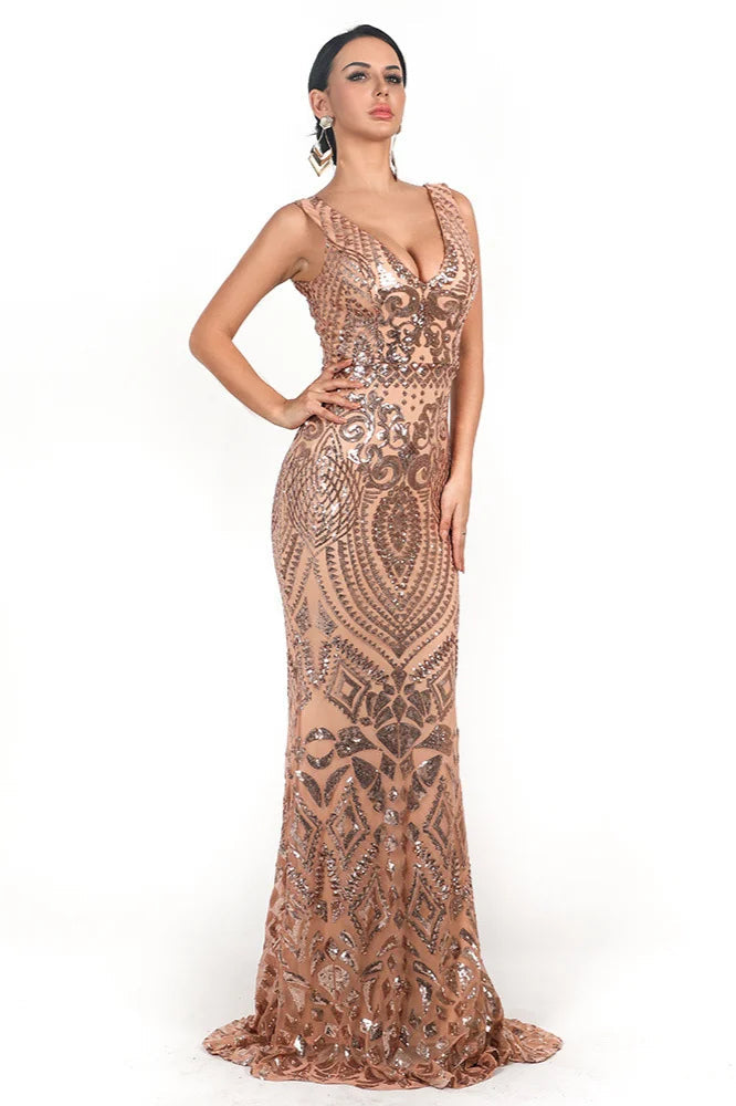 Glamorous Sleeveless Mermaid Long Evening Dress With Sequins Online-BallBride
