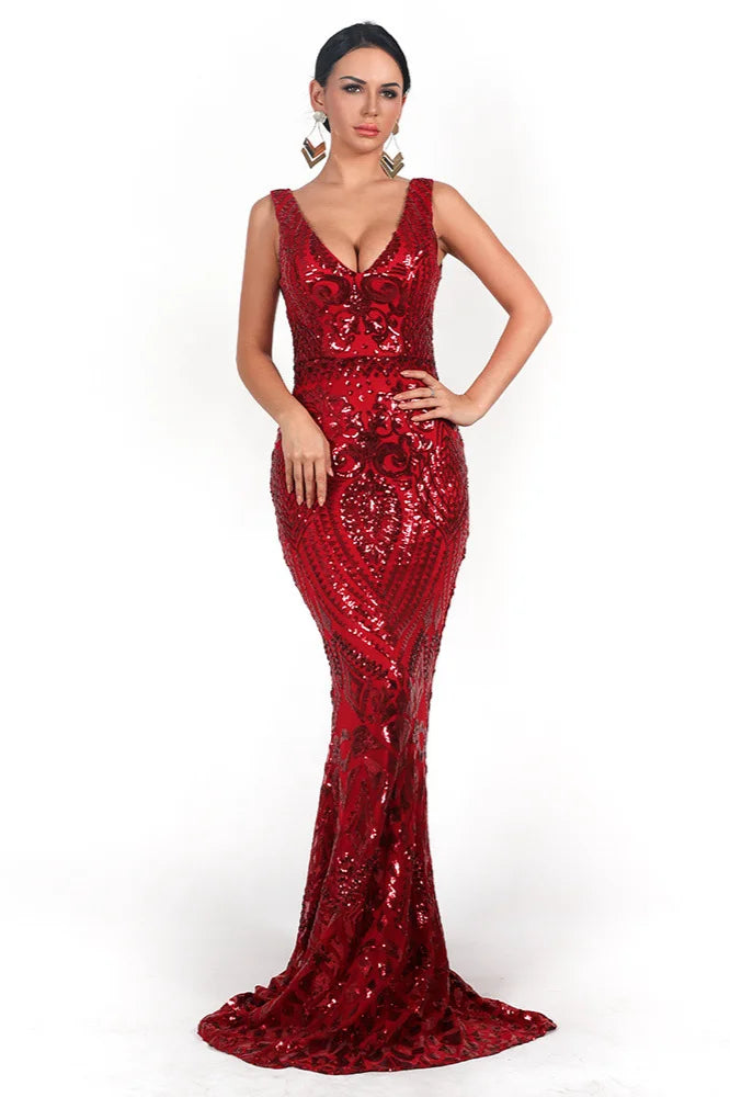 Glamorous Sleeveless Mermaid Long Evening Dress With Sequins Online-BallBride