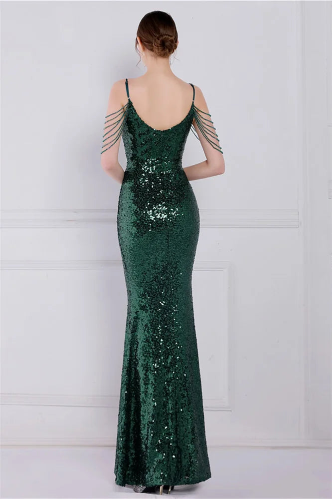Glamorous Spaghetti-Straps Sequins Evening Gown Mermaid Sleeveless-BallBride