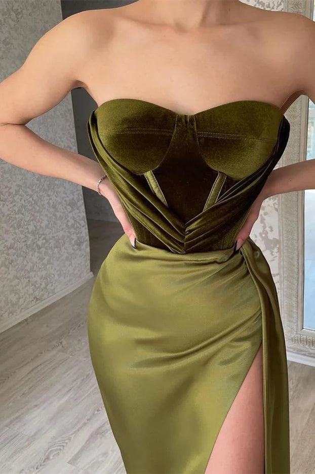 Glamorous Strapless Mermaid Long Evening Dress Slit Party Gowns-BallBride
