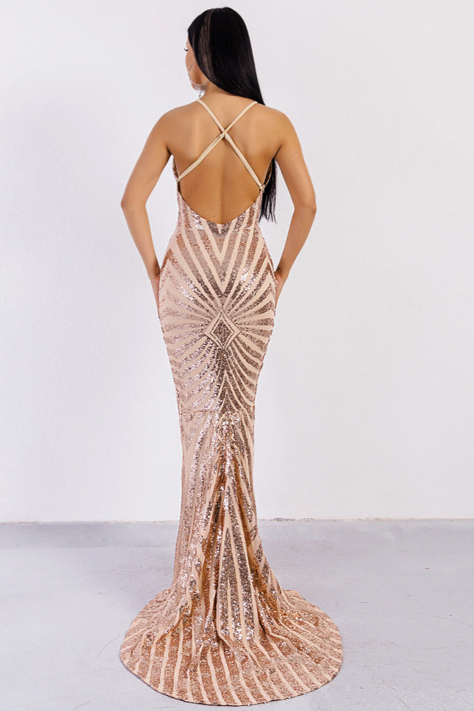 Glamorous V-Neck Mermaid Prom Dress with Sequins Evening Gowns Spaghetti-Straps-BallBride