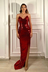 Mermaid Red Simple Evening Dress With Slit  Y381