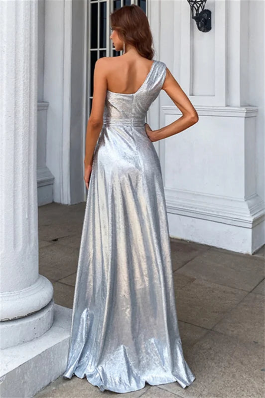 Glorious One Shoulder Long Evening Dress A-Line Sleeveless-BallBride