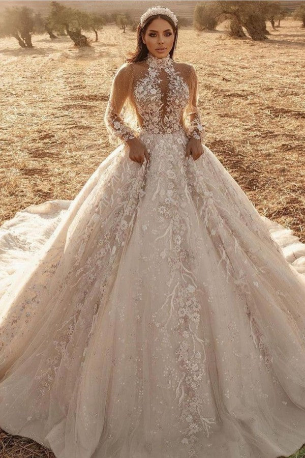Gorgeous A-Line Wedding Dress with Appliques Lace Tulle-BallBride