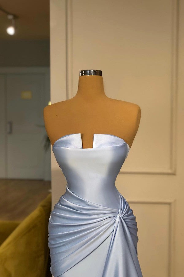 Gorgeous Baby Blue Strapless Mermaid Prom Dress with Pleats - On Sale!-BallBride