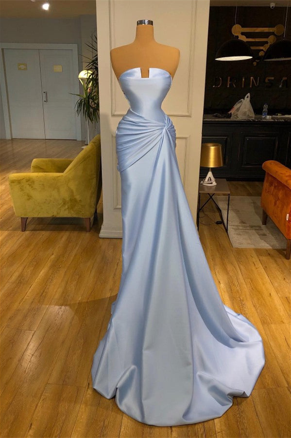 Gorgeous Baby Blue Strapless Mermaid Prom Dress with Pleats - On Sale!-BallBride