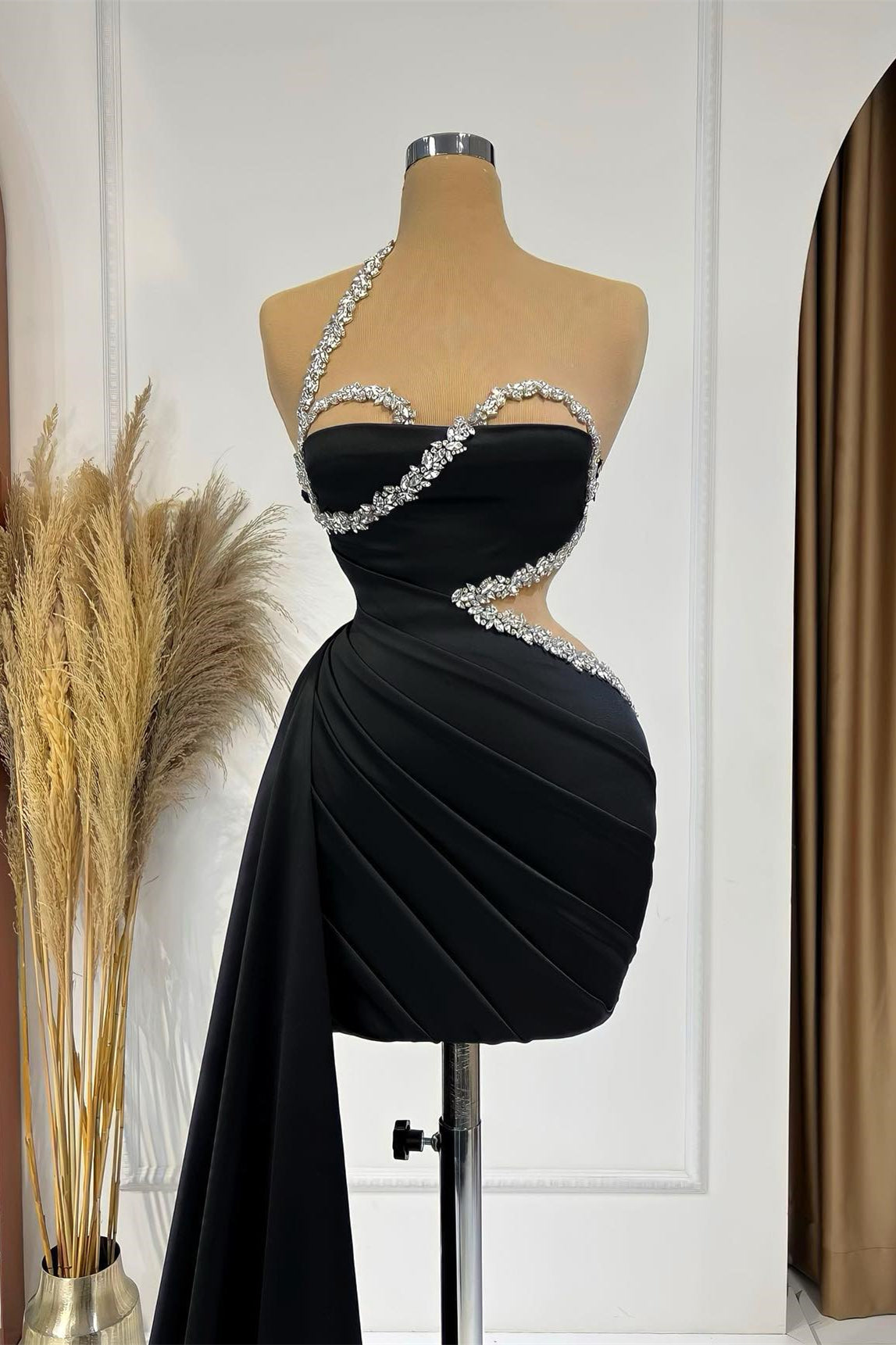 Gorgeous Black Sleeveless Prom Dress with Beadings & Ruffles On Sale-BallBride