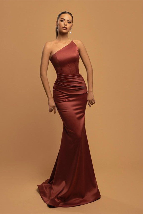 Gorgeous Cabernet Prom Dress - One Shoulder Long Mermaid with Pleats-BallBride