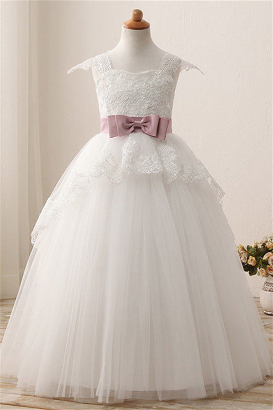 Gorgeous Cap Sleeves Flower Girl Dress Ball Gown Princess With Lace Appliques-BallBride