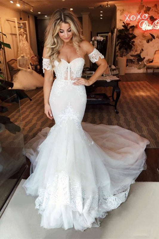 Gorgeous Mermaid Lace Sweetheart Wedding Dress with Detachable Sleeves-BallBride